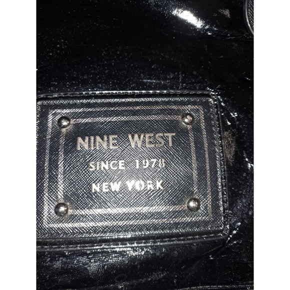 Nine West Black Tote Bag Purse Faux Patent Leather - Picture 2 of 10